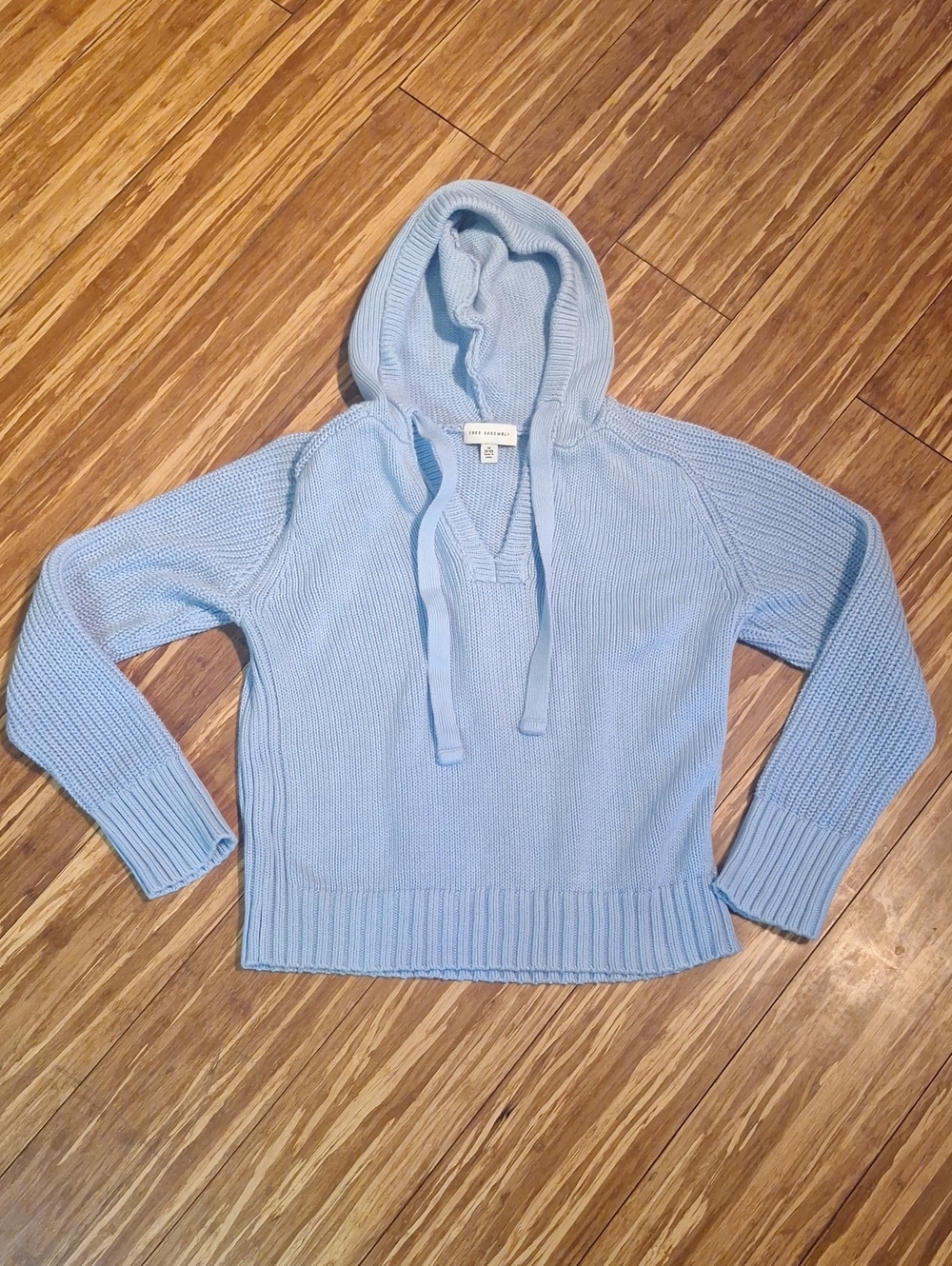 Free Assembly Womens Medium Cotton Hooded Pullover Sweater Light Blue NWOT